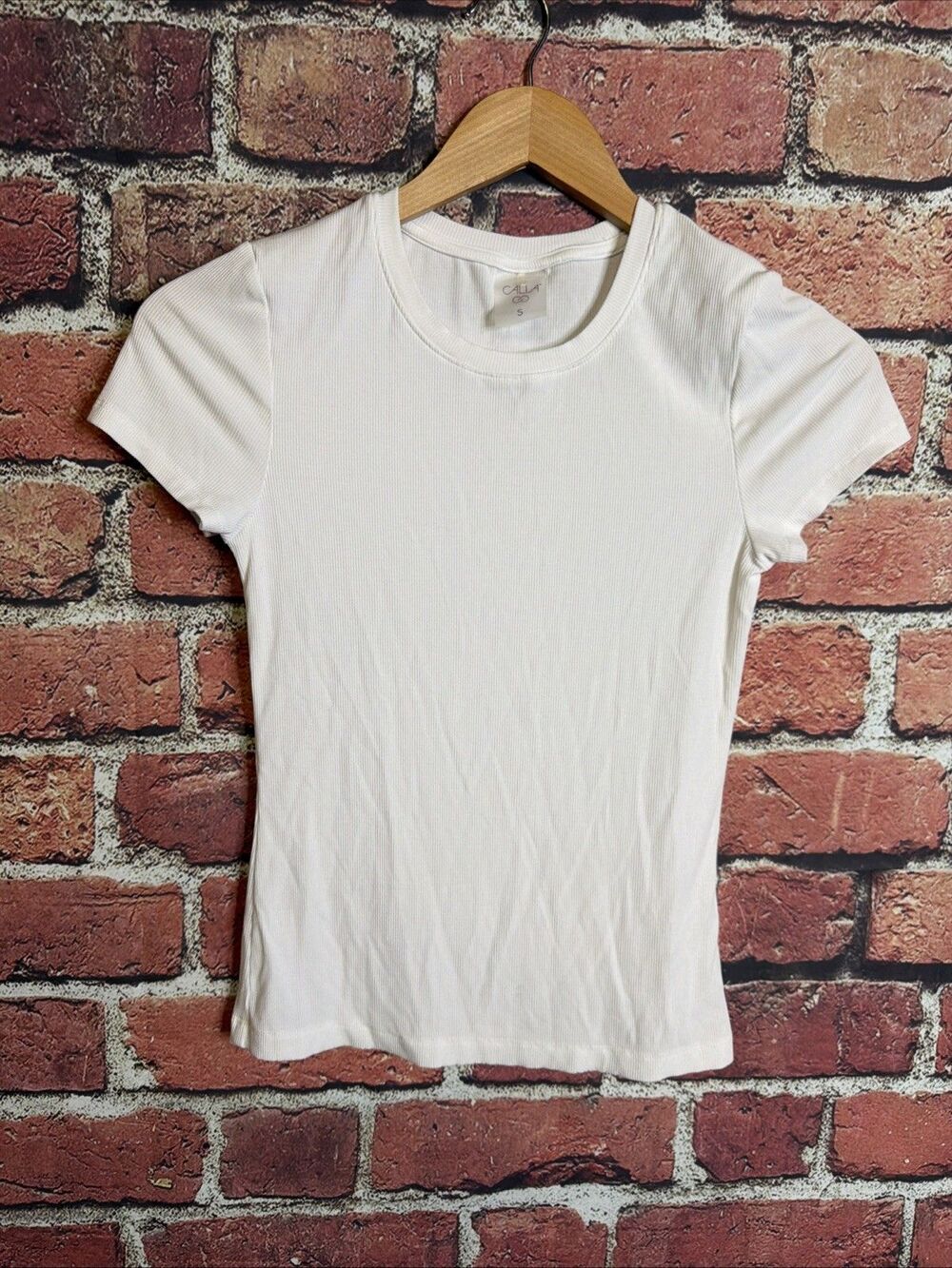 CALIA White Ribbed Short Sleeve Activewear Top Womens Small